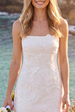Vestido de Noiva Curto Elopement com decote quadrado branco e decote quadrado