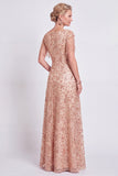 Vestido da Mãe da Noiva com decote em V em linha rosa poeirenta e franjas