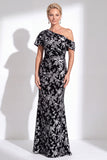 Vestido de Mãe da Noiva Veludo Veludo Fúcsia Veludo Floral de Um Ombro