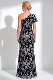 Vestido de Mãe da Noiva Veludo Veludo Fúcsia Veludo Floral de Um Ombro