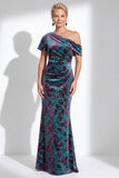 Vestido de Mãe da Noiva Veludo Veludo Fúcsia Veludo Floral de Um Ombro