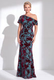 Vestido de Mãe da Noiva Veludo Veludo Fúcsia Veludo Floral de Um Ombro