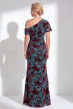 Vestido de Mãe da Noiva Veludo Veludo Fúcsia Veludo Floral de Um Ombro