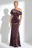 Vestido de Mãe da Noiva Veludo Veludo Fúcsia Veludo Floral de Um Ombro