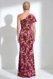 Vestido de Mãe da Noiva Veludo Veludo Fúcsia Veludo Floral de Um Ombro