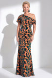 Vestido de Mãe da Noiva Veludo Veludo Fúcsia Veludo Floral de Um Ombro