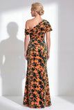 Vestido de Mãe da Noiva Veludo Veludo Fúcsia Veludo Floral de Um Ombro
