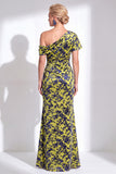 Vestido de Mãe da Noiva Veludo Veludo Fúcsia Veludo Floral de Um Ombro