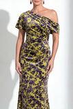 Vestido de Mãe da Noiva Veludo Veludo Fúcsia Veludo Floral de Um Ombro