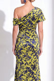 Vestido de Mãe da Noiva Veludo Veludo Fúcsia Veludo Floral de Um Ombro