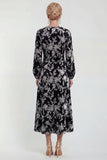 Vestido Midi de Veludo A-Line Fúcsia com decote redondo e mangas compridas