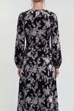 Vestido Midi de Veludo A-Line Fúcsia com decote redondo e mangas compridas