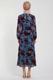 Vestido Midi de Veludo A-Line Fúcsia com decote redondo e mangas compridas