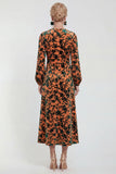 Vestido Midi de Veludo A-Line Fúcsia com decote redondo e mangas compridas