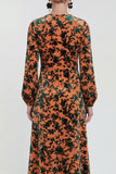 Vestido Midi de Veludo A-Line Fúcsia com decote redondo e mangas compridas