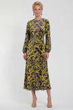Vestido Midi de Veludo A-Line Fúcsia com decote redondo e mangas compridas