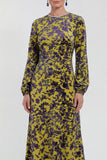 Vestido Midi de Veludo A-Line Fúcsia com decote redondo e mangas compridas