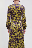 Vestido Midi de Veludo A-Line Fúcsia com decote redondo e mangas compridas