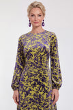 Vestido Midi de Veludo A-Line Fúcsia com decote redondo e mangas compridas