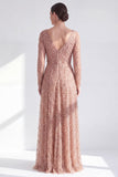 Vestido Mãe da Noiva, roxo escuro e decote em V longo, linha A com mangas compridas