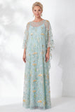 Vestido da Mãe da Noiva Azul Azul-marinho Floral Bordado