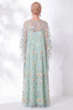 Vestido da Mãe da Noiva Azul Azul-marinho Floral Bordado