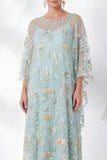 Vestido da Mãe da Noiva Azul Azul-marinho Floral Bordado