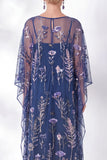 Vestido da Mãe da Noiva Azul Azul-marinho Floral Bordado