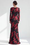 Vestido longo de mãe da noiva com gola bateau de gola bata em forma de sereia vermelha