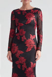 Vestido longo de mãe da noiva com gola bateau de gola bata em forma de sereia vermelha