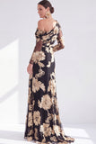 Vestido de Mãe da Noiva Floral de Champanhe Floral de Um Ombro com Fenda
