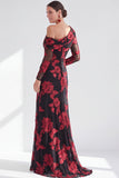 Vestido de Mãe da Noiva Floral de Champanhe Floral de Um Ombro com Fenda