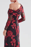 Vestido de Mãe da Noiva Floral de Champanhe Floral de Um Ombro com Fenda