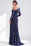 Vestido de Mãe da Noiva Floral de Champanhe Floral de Um Ombro com Fenda
