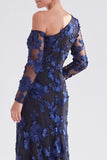 Vestido de Mãe da Noiva Floral de Champanhe Floral de Um Ombro com Fenda