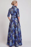 Vestido de mãe da noiva com cinto A-Line Floral Jacquard Floral