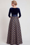 Vestido de Mãe da Noiva Flor Azul, Linha em V, Decote em V, com mangas 3/4