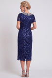 Vestido de mãe da noiva preto preto brilhante com lantejoulas de gola redonda Bodycon Midi