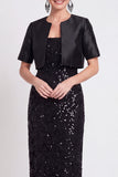Vestido longo de mãe da noiva com lantejoulas pretas brilhantes bodycon