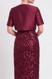 Vestido longo de mãe da noiva com lantejoulas pretas brilhantes bodycon