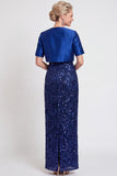 Vestido longo de mãe da noiva com lantejoulas pretas brilhantes bodycon