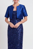 Vestido longo de mãe da noiva com lantejoulas pretas brilhantes bodycon