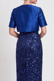 Vestido longo de mãe da noiva com lantejoulas pretas brilhantes bodycon