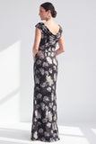 Vestido de Mãe da Noiva Preto Preto Floral Longo com Fenda