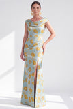 Vestido de Mãe da Noiva Preto Preto Floral Longo com Fenda