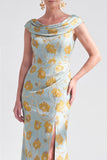 Vestido de Mãe da Noiva Preto Preto Floral Longo com Fenda