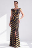 Vestido de Mãe da Noiva Preto Preto Floral Longo com Fenda