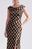 Vestido de Mãe da Noiva Preto Preto Floral Longo com Fenda