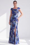 Vestido de Mãe da Noiva Preto Preto Floral Longo com Fenda