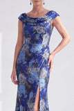 Vestido de Mãe da Noiva Preto Preto Floral Longo com Fenda